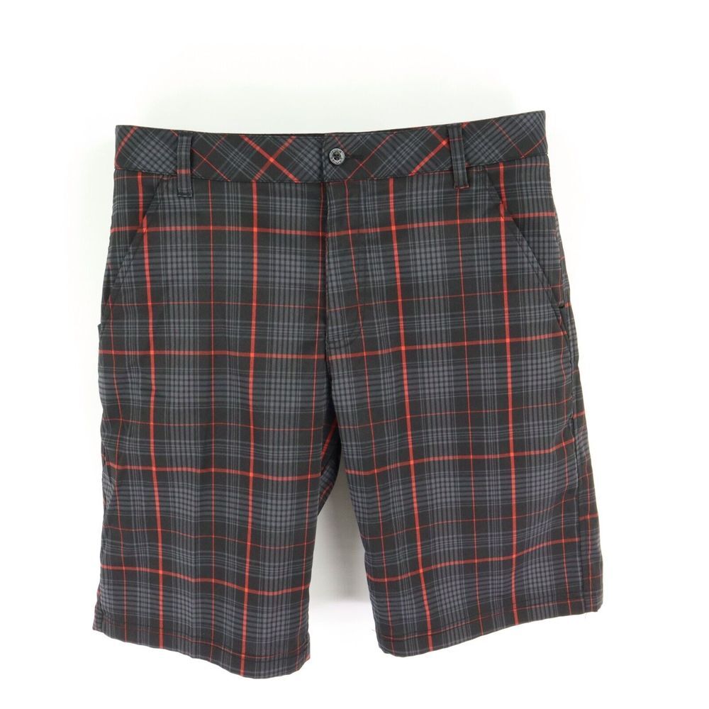 FILA Sport Golf Shorts Mens Size 34 Black Checks Polyester Pockets Flat‎ Front